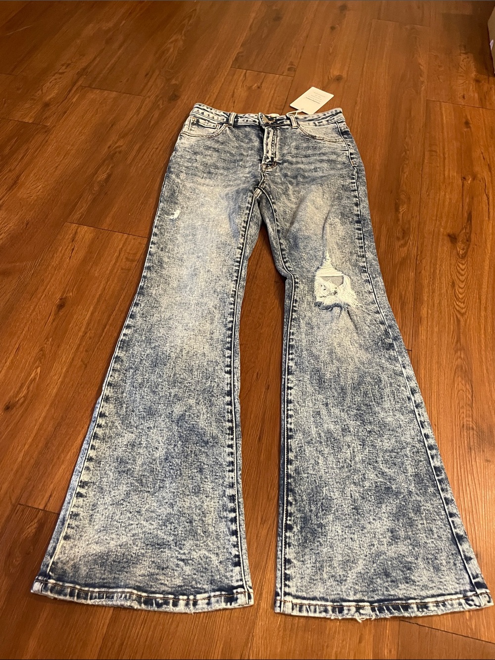 High-Rise Acid Wash Flare Jeans in Light Blue
